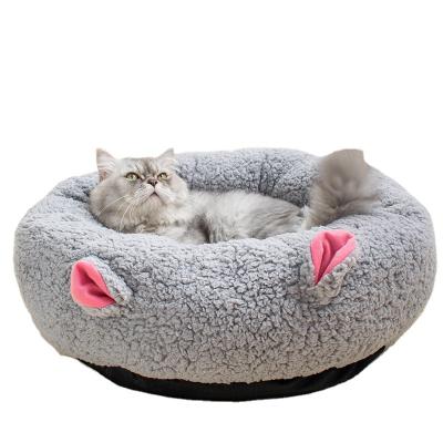 China Breathable Pet Cat Bed Ears Nest Soft Warm Washable Round Dog Cushion House Mat Sleeping House Designer Dog Bed for sale