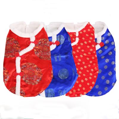 China Viable Chinese New Year Dog Clothes Pet Cheongsam Tang Suits Warm Two-legged Dog Festival Dress Up Dog Clothes for sale