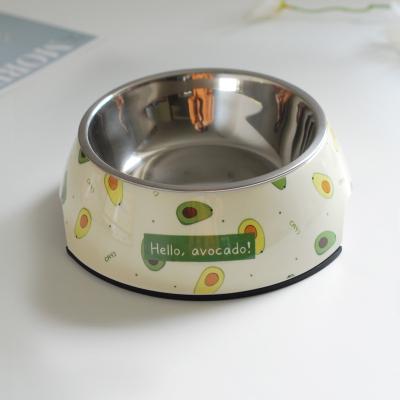 China Good Quality Double Melamine Cat Bowl Stainless Pet Bowls Sustainable Sublimation Dog Bowl for sale