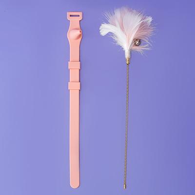 China Sustainable Collar with Bell Tied Neck Comforting Resistant Toys Feather Cat Toy Cat Wand Feather for sale