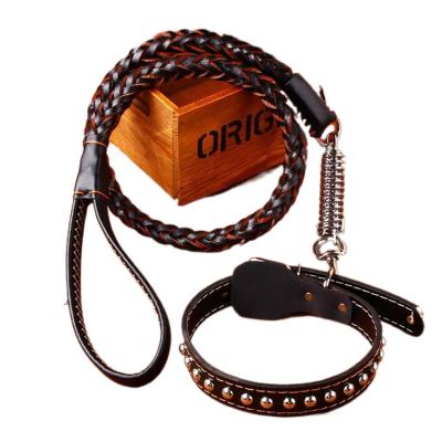 China Genuine Leather Golden Retriever Dog Collar Hand Holding Rope Medium Long Viable Chain Cowhide Explosion Proof Dog Leash for sale