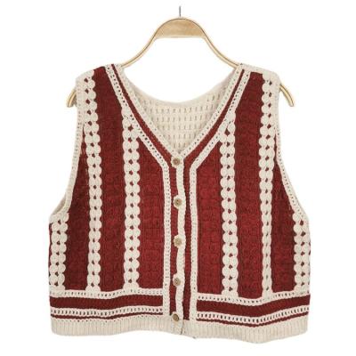 China Anti-pilling New Women Crochet Tank Top Floral Plaid Knit Vest Sexy V-Neck Sleeveless Crochet Cropped Tops for sale