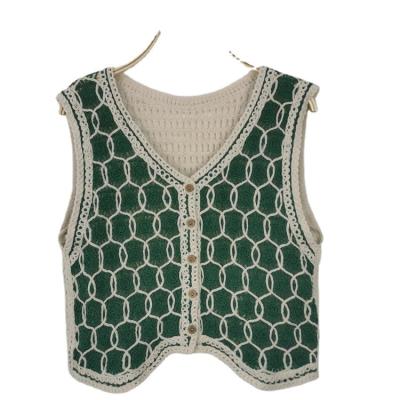 China 2022 loose female women's vintage anti-pilling vest vest patchwork crochet knitted vest short spring V-neck cute knitwear for sale