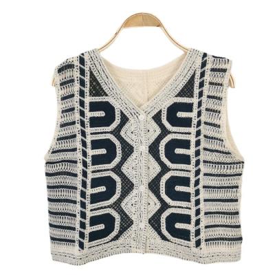 China 2022 New Fashion Anti-pilling Knit Tank Tops Women Spring Sweet College Style V-Neck Crochet Sleeveless Tops for sale