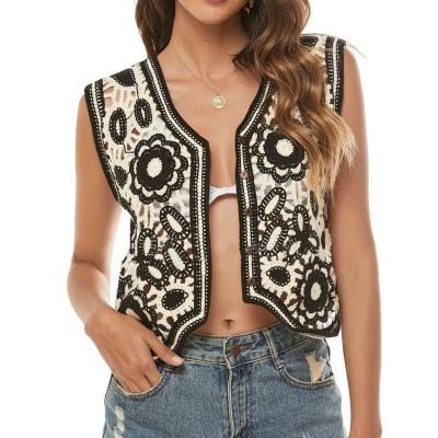 China Anti-pilling ladies fashion cardigan sweater vest floral sleeveless women knitted cardigan sweater high quality crochet clothing for sale