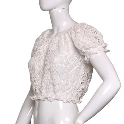 China Breathable summer casual flower crochet top white women crochet tank top show navel crochet clothing for sale