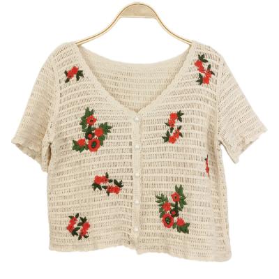 China Summer Breathable Women Crochet Top Hollow Out Short Sleeve Solid Color Casual Crochet Sweater Crochet Knit Crochet Top Apparel for sale