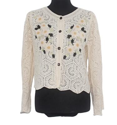 China 2022 popular long sleeve anti-pilling crochet blouse crochet flower tops women to crochet shirt hollow crochet top with best price for sale