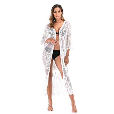 China Breathable sexy crochet dress in swimwear and beach wear crochet coat women crochet bikini cover up long dress for sale