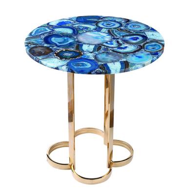 China Contemporary Luxury Jade Marble Stone Round Dining Side Coffee Table Top Agate Table for sale