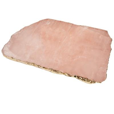 China Gold Agate Tray Rose Quartz Crystal Slice Platter Amethyst Agate Natural Cheese Board GDW-SJTP9343 for sale