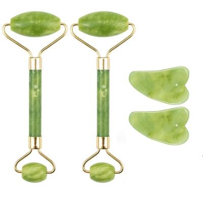 China Eco-friendly Jade Green Crystal Roller Stone Guasha Facial Massager for sale