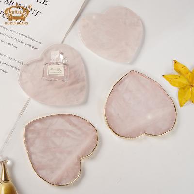 China Europe 80-100mm Rose Quartz Pink Crystal Coasters with Gold Plated Edge Drinks Holder Home Decor Stone Slices for sale