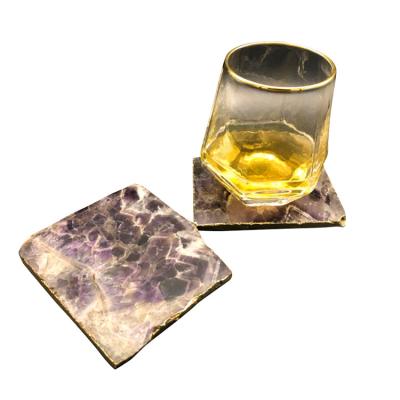 China Europe New Products Nautical Crafts Crystal Tray High End Amethyst Slice Carved Cup Coaster for sale