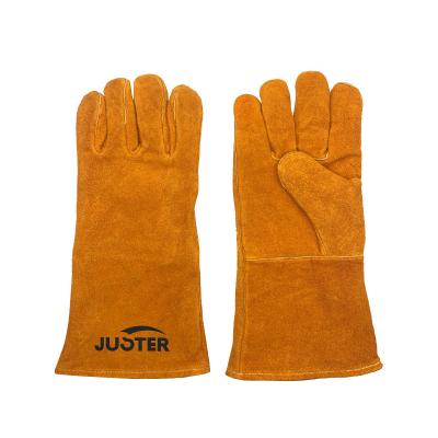 China FAIREST 14inch Welding Gloves Fire Proof New 2022 Size Orange Ab Double Layer Cow Leather for sale