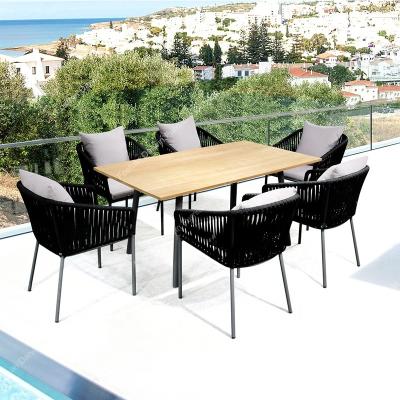 China Outdoor European Style Patio Furniture Wicker Dining Table and Chair Outdoor Rope Rattan Dining Chairs for sale