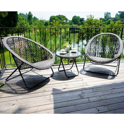 China Eco-friendly 3pcs Balcony Patio Set Bistros Set Aluminum Rattan Wicker Egg Chair Garden Chairs Outdoor Furniture for sale