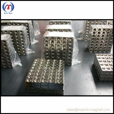 China Neodymium block magnets with taper hole for sale