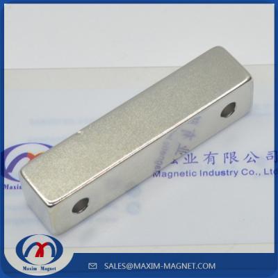 China Large block Neodymium magnets with two countersunk holes for sale