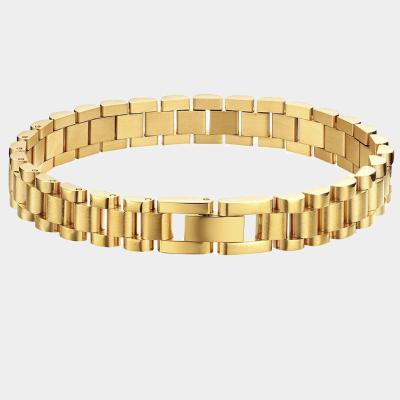 China FASHIONABLE 18K Gold Plated Titanium Steel Chain Bracelet For Women Men 10mm Width Removable Watch Band Bracelet for sale