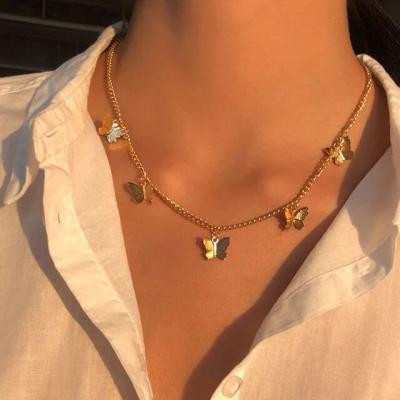 China Hiphop 2022 PVD 18K Gold Plated Stainless Steel Chain Link Small Multiple Charm Women Pendant Necklace Jewelry for sale