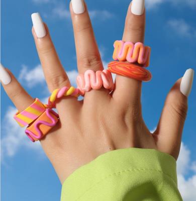 China 2022 Fashion Aesthetic Cute Colorful Frutas Lips Clay Rings Spread Jewelry Animal Polymer Clay Rings Wholesale for sale