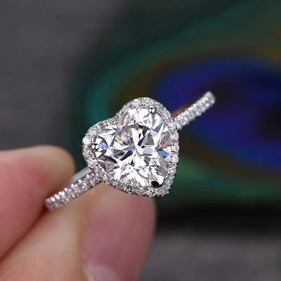 China CLASSIC 2022 Latest Simple Design 18K White Gold Engagement Ring Heart Shape CZ Diamond Wedding Ring For Girl for sale