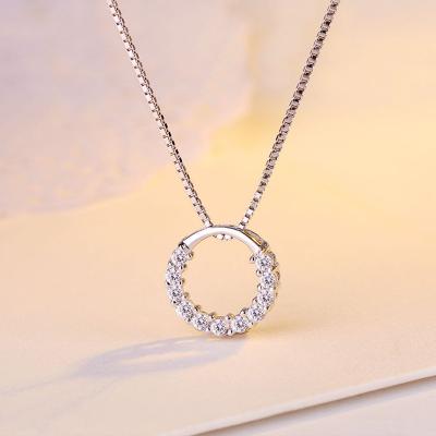 China New Fashion Zircon Sterling Silver Circle Pendant Necklace Geometric Cavity Ring Pendant Necklace For Women Lead Free Nickel Free 925 Jewelry for sale