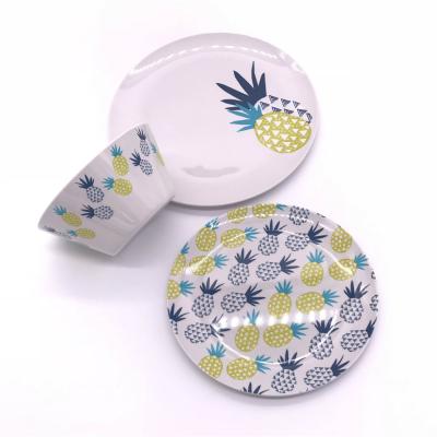 China Cute Sustainable Pineapple Custom Design Tableware Melamine Plastic Dinner Set for sale