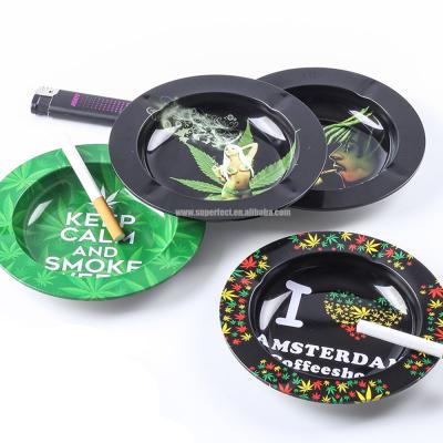 China Tobacco Tray Wholesale 138*20 mm Mix Designs Metal Tin Round Smoke Tray Custom Rolling Tray for sale