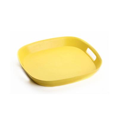 China Sustainable Bakery Food Lunch Serving Tray With Handle Biodegradable Fiber Bamboo Tray for sale