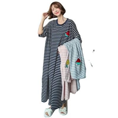 China Breathable And Comfort Spring And Sleeve Summer Female Fruit Maternity Cute Short Loose Pajamas Striped Nightgown for sale