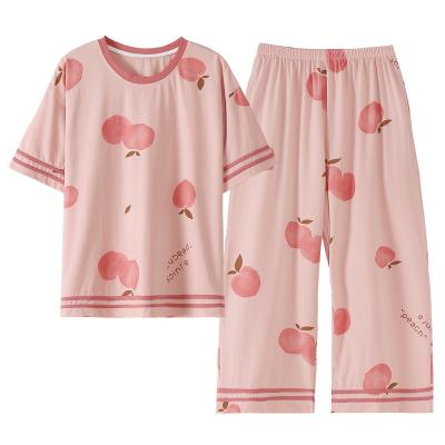 China Summer Breathable And Comfort Women's Pajamas Set Of Korean Women's O-neck Pants Pajamas for sale