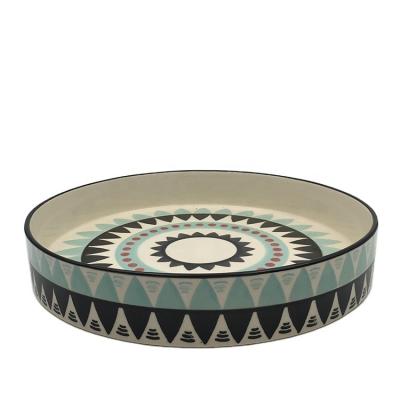 China Sustainable Hand Paint New Design Hand Mold Tableware Tray Plates Ceramic Pizza Dish for sale