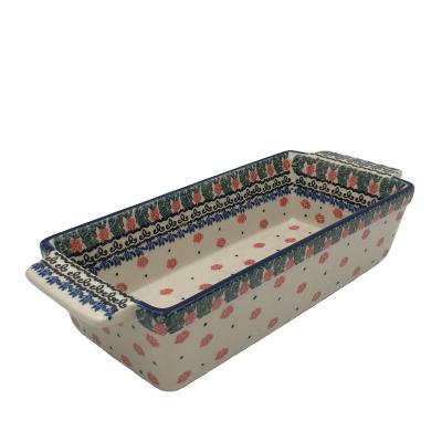 China Sustainable Poland Style Ceramic Bakeware Pie Pan Rectangular Baking Dish for sale