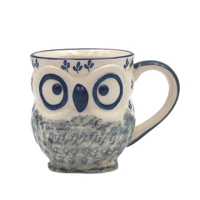 China Viable Handmade Wholesale Ceramic Coffee Mug Animal Owl Mug OEM For Gift for sale