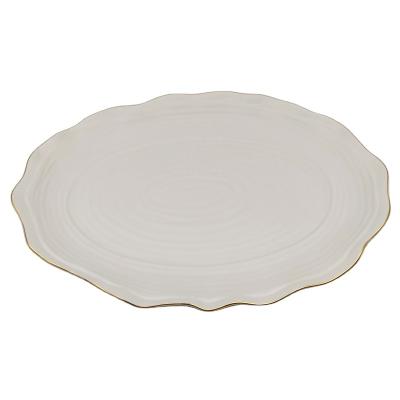 China Long Food Dish Household Dish Sustainable Stoneware Gold Splint Long Rim Dish For Party for sale