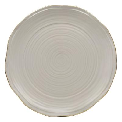 China Viable Gold Rim Under Plate White Round Dessert Ceramic Food Color Glaze Dish for sale