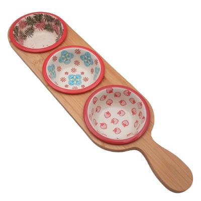 China Sustainable Hot Selling Ceramic Serving Plate Snack Bowls Colorful Cake Snack Plate Set Bamboo for sale