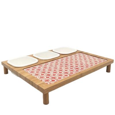 China Sustainable Single Style Bamboo Ceramic Tray With Ceramic Dish for sale