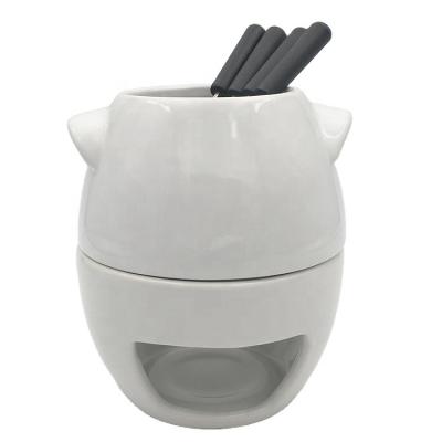 China Viable Custom Design White Ceramic Chocolate Fondue Cheese Fondue With Logo for sale