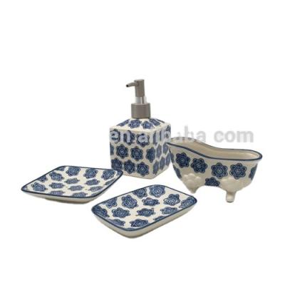 China Viable Hand Painted Ceramic Liquid Soap Bottles Shower Gel Shampoo Bottle Dispenser for sale