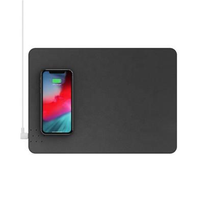 China Fast Charger PU Leather Wireless Charging Mouse Pad Black With Wireless Charger Mousepad With Wireless Charger With QI CE RoHS for sale