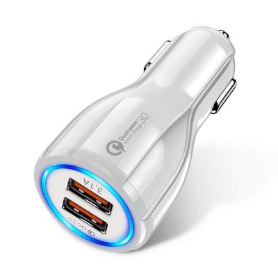 China Mobile Phone Charging Good Quality Qc3.0 18w Usb Dual Ports Car Charger Mobile Charger Dual Usb Adapter 5v 3.1a Fast Fast Charging for sale