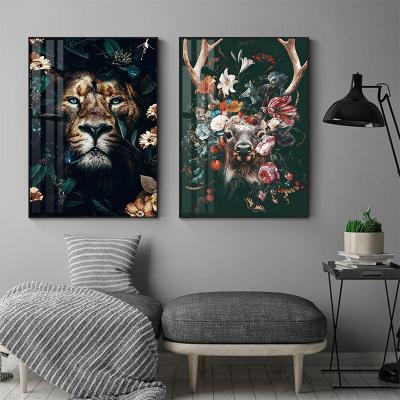 China Luxury/Waterproof+ECO-Friendly Decorative Crystal Painting Abstract Animal Canvas Flowers Art Painting Lion Tiger Deer From China for sale