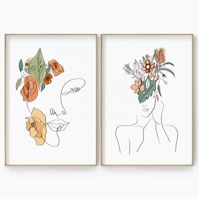 China Simple Decorative Painting Waterproof+ECO-Friendly Drawing Style Sketch Style Woman Headwear Flower Art Painting for sale