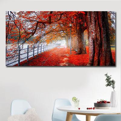 China High resolution & Home Decor Frameless Modern Red Forest Landscape Wall Decor Painting Wall Pictures Art Waterproof for sale