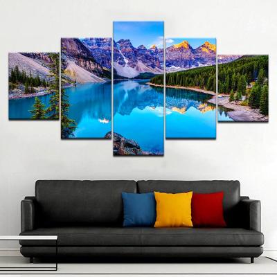 China Waterproof+ECO-Friendly Moraine Lake 5 Panel / Modern Landscape Canvas Art Print Print Piece HD Print On The Wall for sale