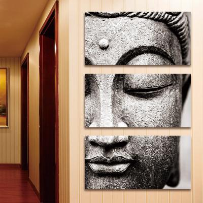 China Gray 3 Panel Modern Style Modern Poster Large Wall Print Buddha Face Portrait Painting for sale