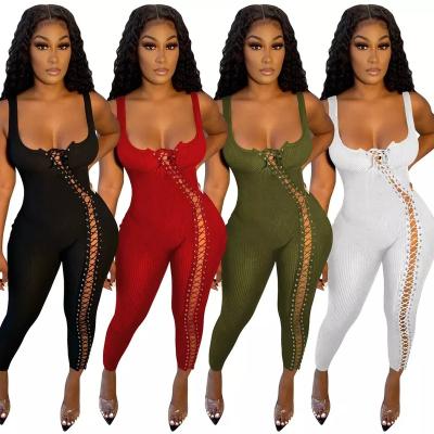 China 2023 New OLAF Viable Ladies Summer Halter Bandage Cavity Sexy Overalls Plus Size Women Overalls for sale